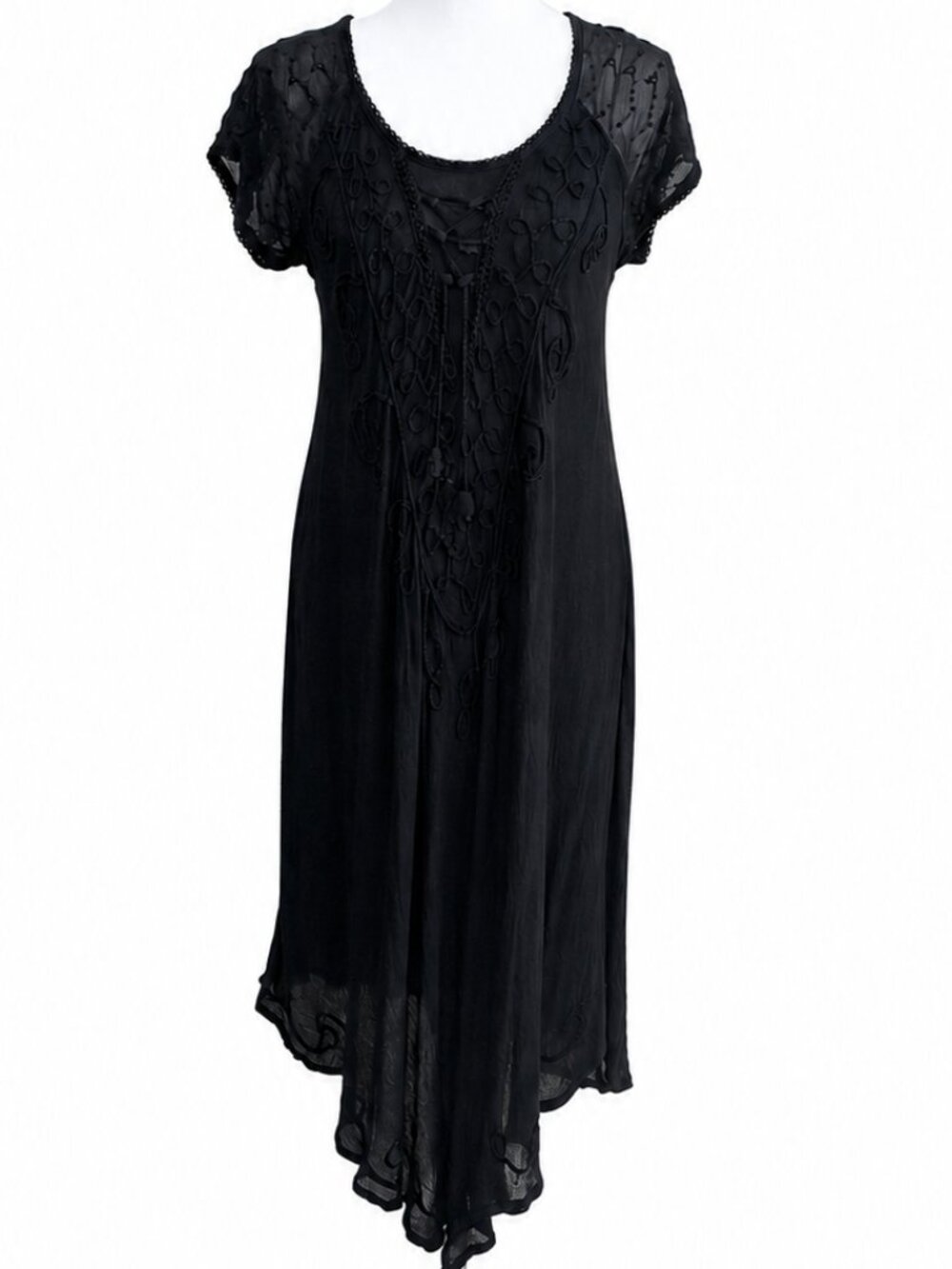 Jessica Taylor Black Embroidered Gothic Handkerchief Dress‎ One Size